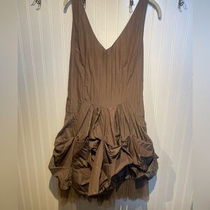 Brown Copper V-Neck Bubble Hem Dress